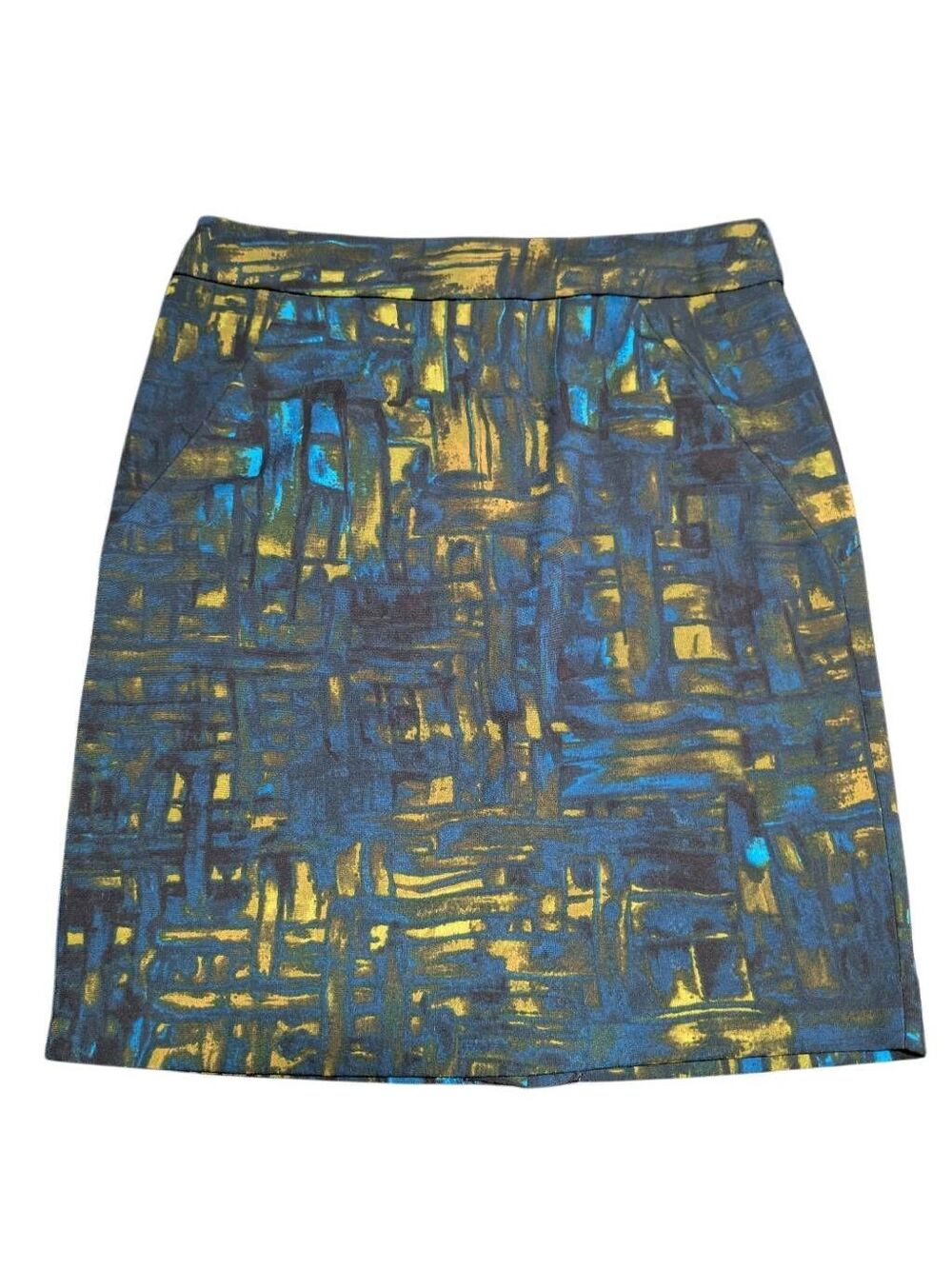Premise Stretch Skirt Abstract Blue, Green, and Gold pattern Women's 8P